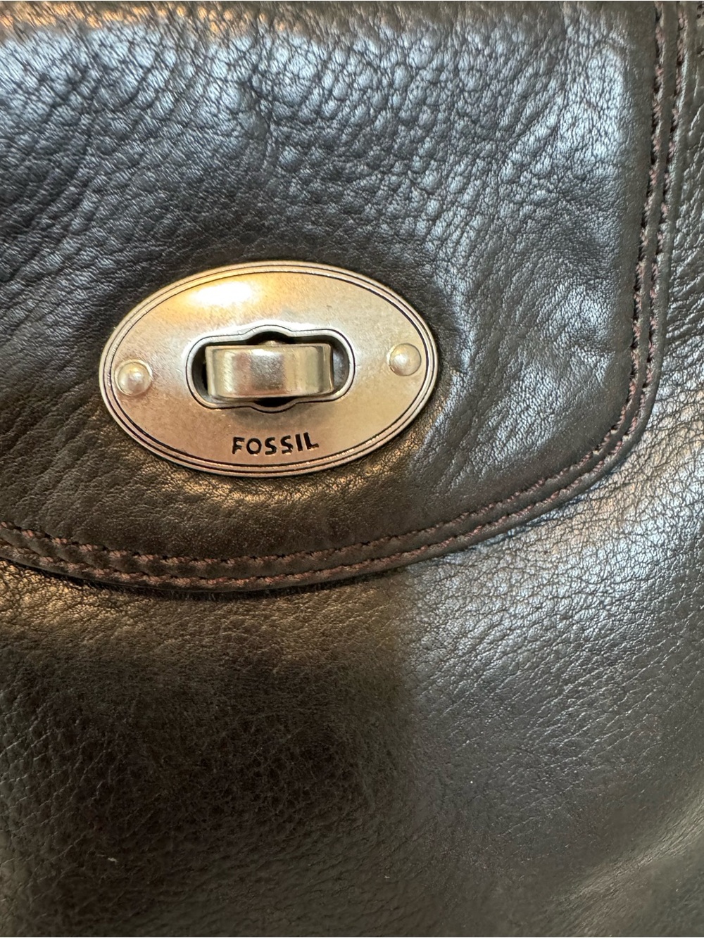 Fossil Black Leather Crossbody with Silver Hardware - Picture 3 of 5